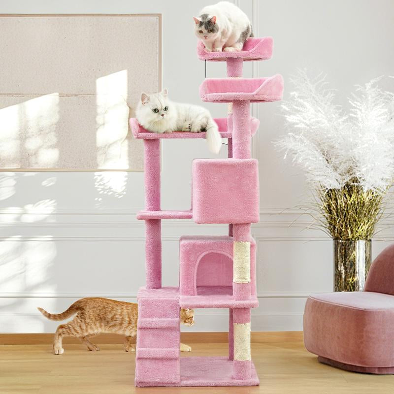 MADE 4 PETS Cat Tree 54-Inch Contemporary Design with Sisal Scratching Post & Climbing Ladder for Small Medium Cats Play House Condo