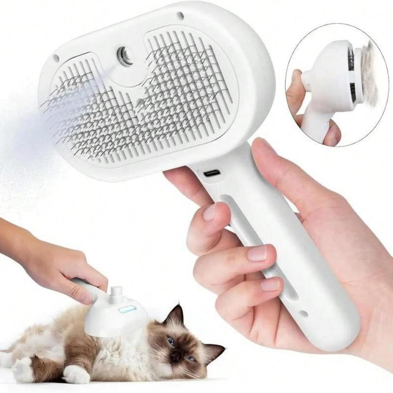 3 in 1 Cat Steam Brush, Pet Spray Hair Removal Comb for Shedding & Grooming, Water Brush for Cats Dogs Small Animals Long Short Haired with One-Click Release Button(White)