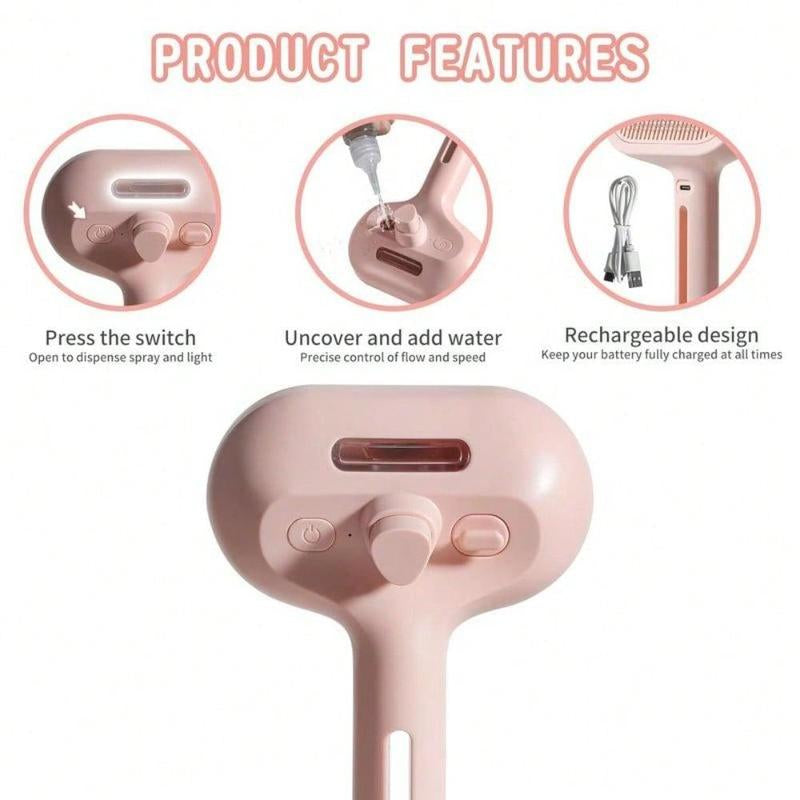 3 in 1 Cat Steam Brush, Pet Spray Hair Removal Comb for Shedding & Grooming, Water Brush for Cats Dogs Small Animals Long Short Haired with One-Click Release Button(White)