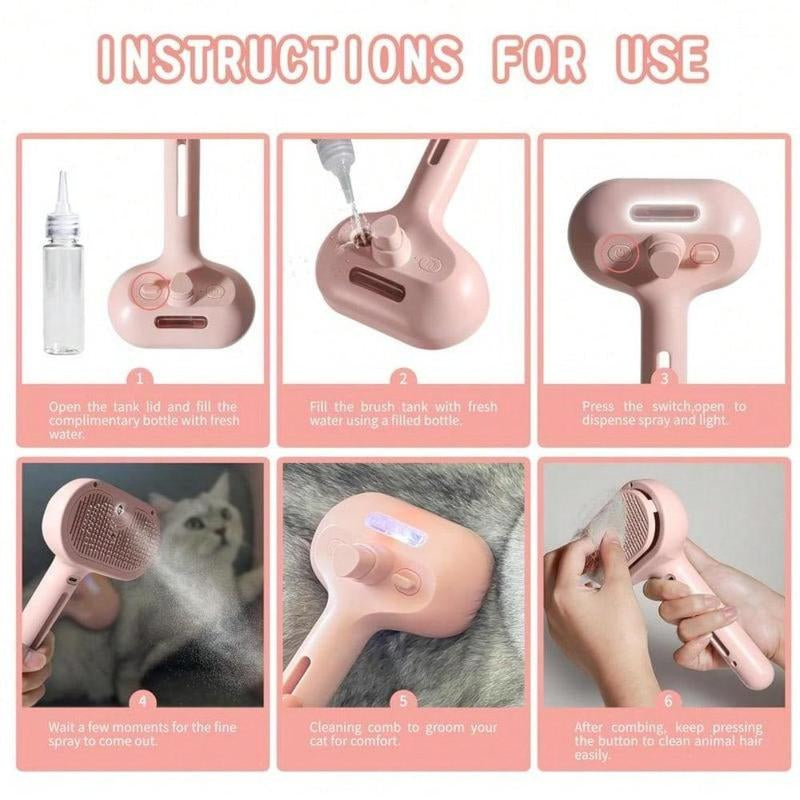 3 in 1 Cat Steam Brush, Pet Spray Hair Removal Comb for Shedding & Grooming, Water Brush for Cats Dogs Small Animals Long Short Haired with One-Click Release Button(White)