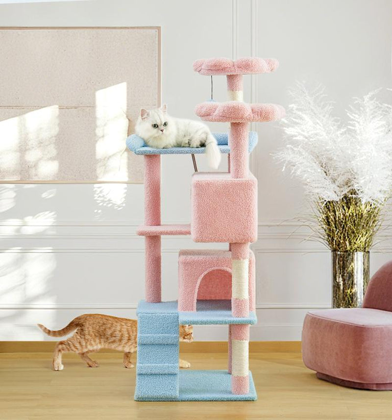 MADE 4 PETS Cat Tree 54-Inch Contemporary Design with Sisal Scratching Post & Climbing Ladder for Small Medium Cats Play House Condo