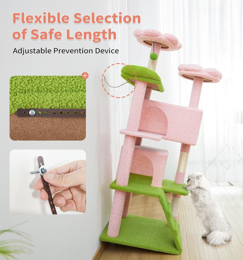 MADE 4 PETS Cat Tree 54-Inch Contemporary Design with Sisal Scratching Post & Climbing Ladder for Small Medium Cats Play House Condo
