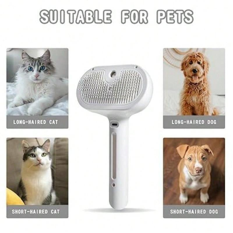 3 in 1 Cat Steam Brush, Pet Spray Hair Removal Comb for Shedding & Grooming, Water Brush for Cats Dogs Small Animals Long Short Haired with One-Click Release Button(White)