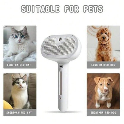 3 in 1 Cat Steam Brush, Pet Spray Hair Removal Comb for Shedding & Grooming, Water Brush for Cats Dogs Small Animals Long Short Haired with One-Click Release Button(White)
