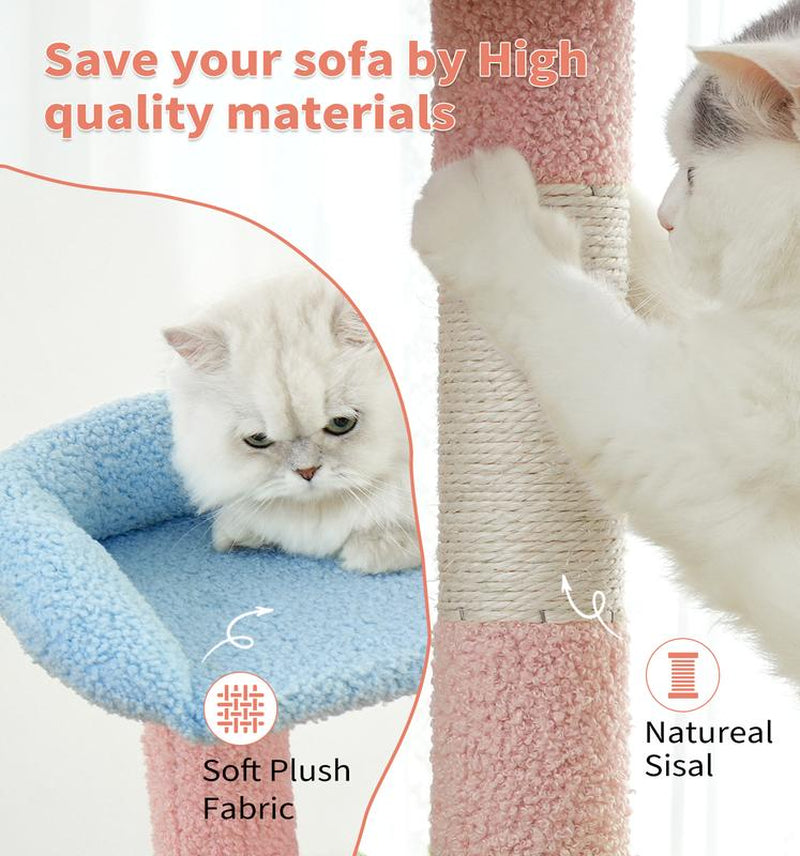 MADE 4 PETS Cat Tree 54-Inch Contemporary Design with Sisal Scratching Post & Climbing Ladder for Small Medium Cats Play House Condo