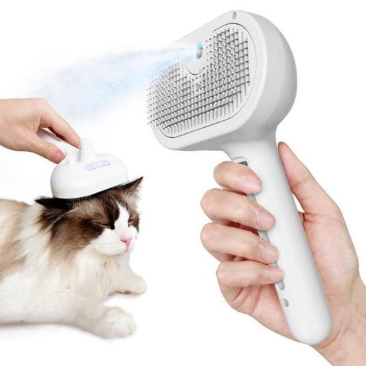 3 in 1 Cat Steam Brush, Pet Spray Hair Removal Comb for Shedding & Grooming, Water Brush for Cats Dogs Small Animals Long Short Haired with One-Click Release Button(White)