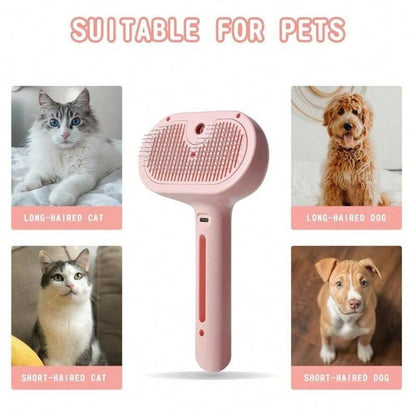 3 in 1 Cat Steam Brush, Pet Spray Hair Removal Comb for Shedding & Grooming, Water Brush for Cats Dogs Small Animals Long Short Haired with One-Click Release Button(White)