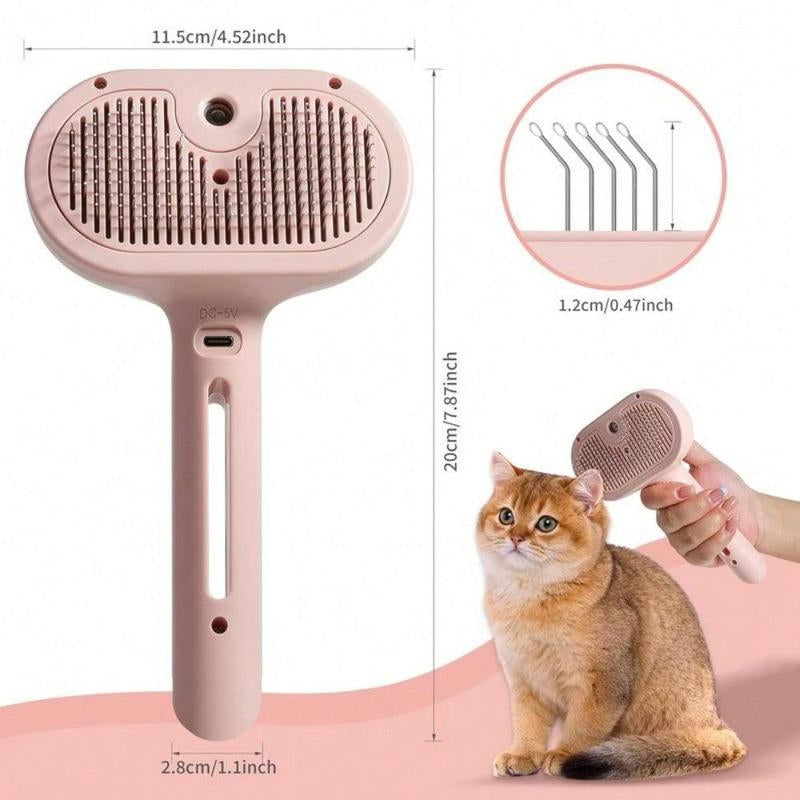 3 in 1 Cat Steam Brush, Pet Spray Hair Removal Comb for Shedding & Grooming, Water Brush for Cats Dogs Small Animals Long Short Haired with One-Click Release Button(White)