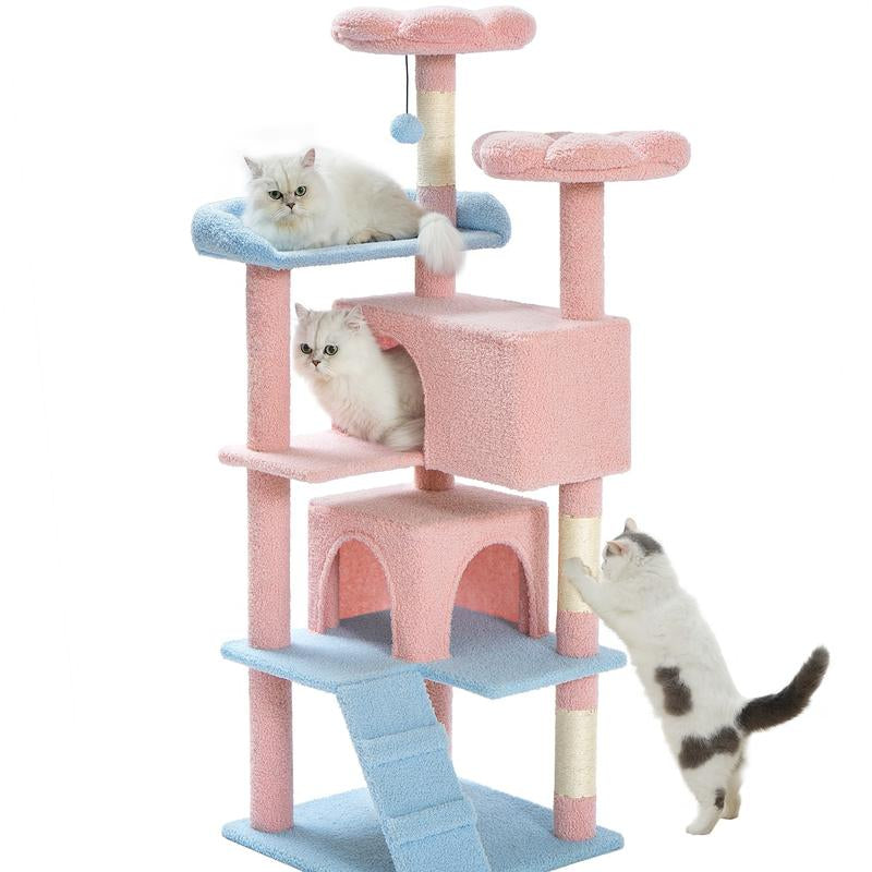 MADE 4 PETS Cat Tree 54-Inch Contemporary Design with Sisal Scratching Post & Climbing Ladder for Small Medium Cats Play House Condo
