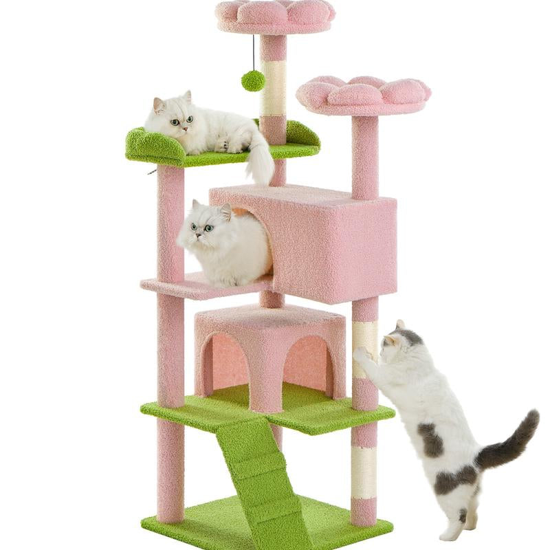 MADE 4 PETS Cat Tree 54-Inch Contemporary Design with Sisal Scratching Post & Climbing Ladder for Small Medium Cats Play House Condo