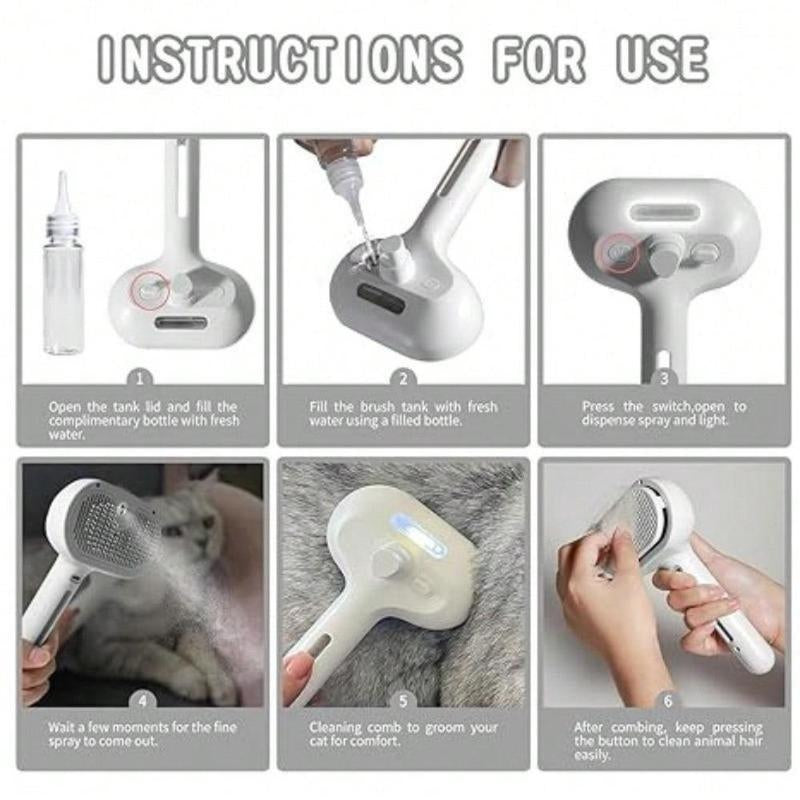 3 in 1 Cat Steam Brush, Pet Spray Hair Removal Comb for Shedding & Grooming, Water Brush for Cats Dogs Small Animals Long Short Haired with One-Click Release Button(White)