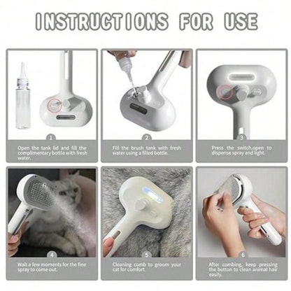 3 in 1 Cat Steam Brush, Pet Spray Hair Removal Comb for Shedding & Grooming, Water Brush for Cats Dogs Small Animals Long Short Haired with One-Click Release Button(White)