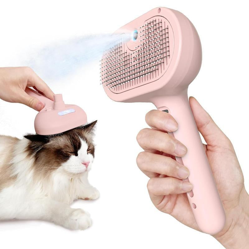 3 in 1 Cat Steam Brush, Pet Spray Hair Removal Comb for Shedding & Grooming, Water Brush for Cats Dogs Small Animals Long Short Haired with One-Click Release Button(White)