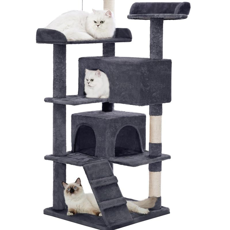 MADE 4 PETS Cat Tree 54-Inch Contemporary Design with Sisal Scratching Post & Climbing Ladder for Small Medium Cats Play House Condo