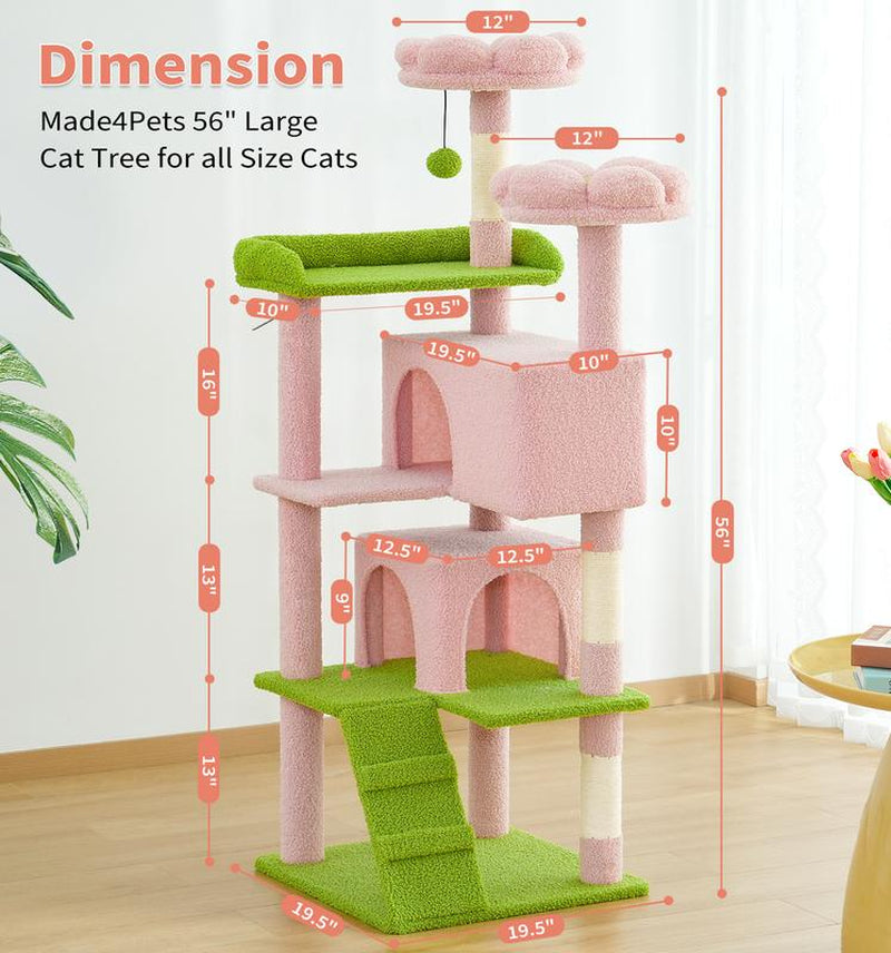 MADE 4 PETS Cat Tree 54-Inch Contemporary Design with Sisal Scratching Post & Climbing Ladder for Small Medium Cats Play House Condo