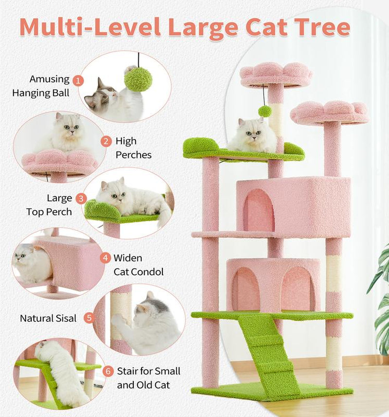 MADE 4 PETS Cat Tree 54-Inch Contemporary Design with Sisal Scratching Post & Climbing Ladder for Small Medium Cats Play House Condo